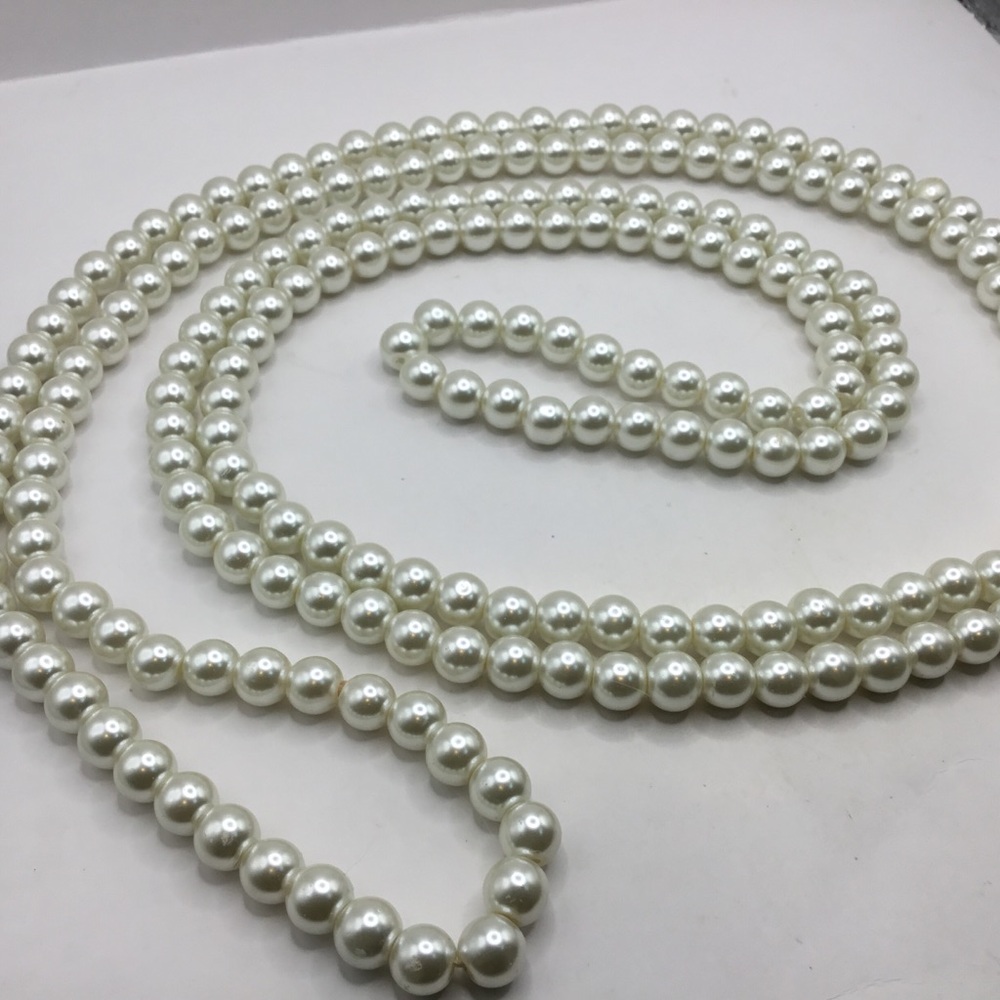 Vintage Glass Pearls Necklace 68” or 5’ 8”.